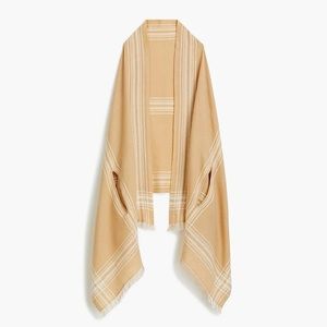 J. Crew Blanket stripe cape-scarf, Camel, new/never worn with tags